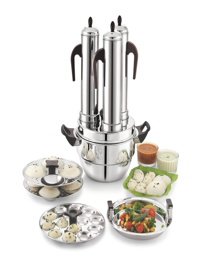 JVL Stainless Steel Puttu Maker with Triply Base (Stainless Steel, 3 Puttu, 2 Idly, 1 Mini Idly & Dhokla Plates) - Image 1
